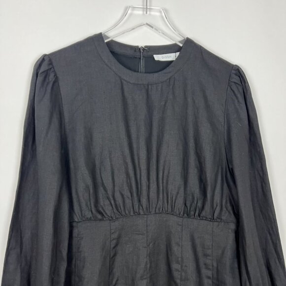 NWT Dissh Dress Women's Size 14 Black 100% Linen Long Sleeve Midi Dark Romantic - Picture 2 of 15